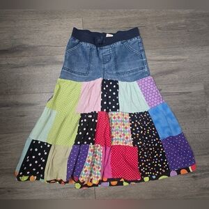 Girls Denim And Patchwork Skirt Size 7/8 Colorful Colorblock School Summer